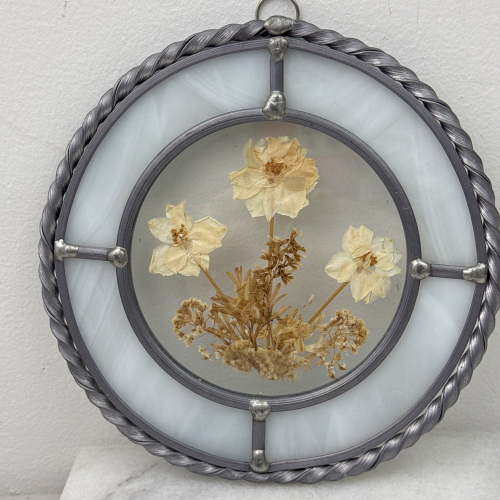 Vintage Lasting Impressions, Inc. Stained Glass Pressed Real Flower Window Blue